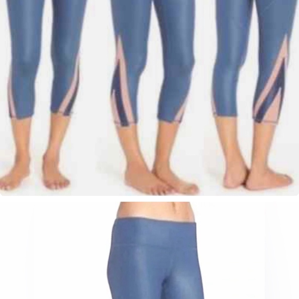 ALO Yoga Slate and Coral Leggings with matching shirt